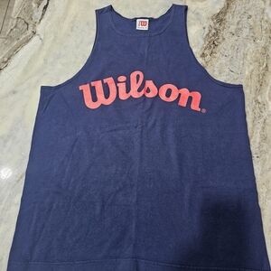 Vintage Wilson Tank Top USA Made Navy Logo Sleeveless Shirt Men’s XL